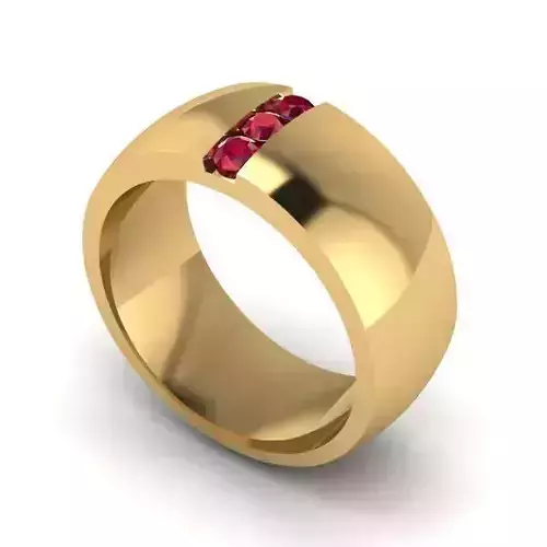Wide Band Gold Color Wedding Ring With Ruby