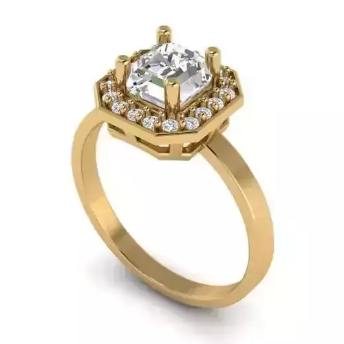 Square Golden Halo Engagement Ring With Diamonds