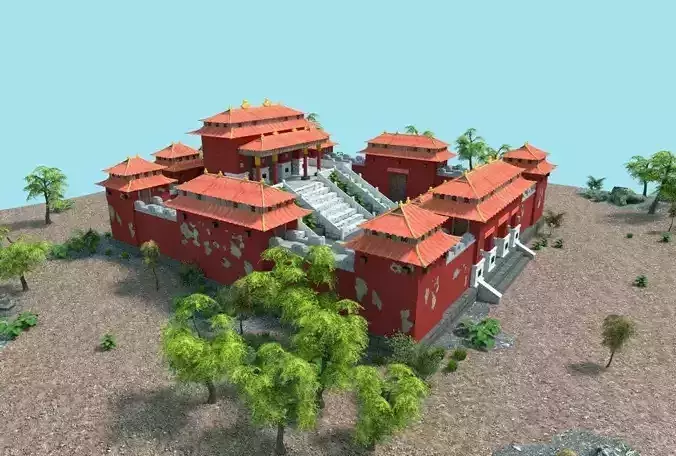 low poly chinese temple