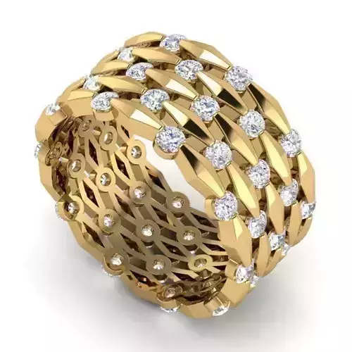 Wide Band Golden Engagement Ring With Diamonds