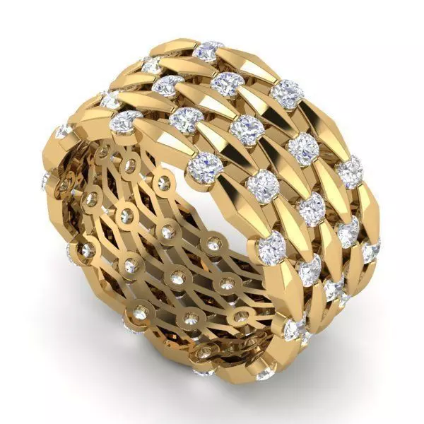 Wide Band Golden Engagement Ring With Diamonds 3D print model