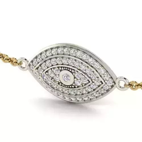 Eye Shaped Silver Pendant With Diamonds