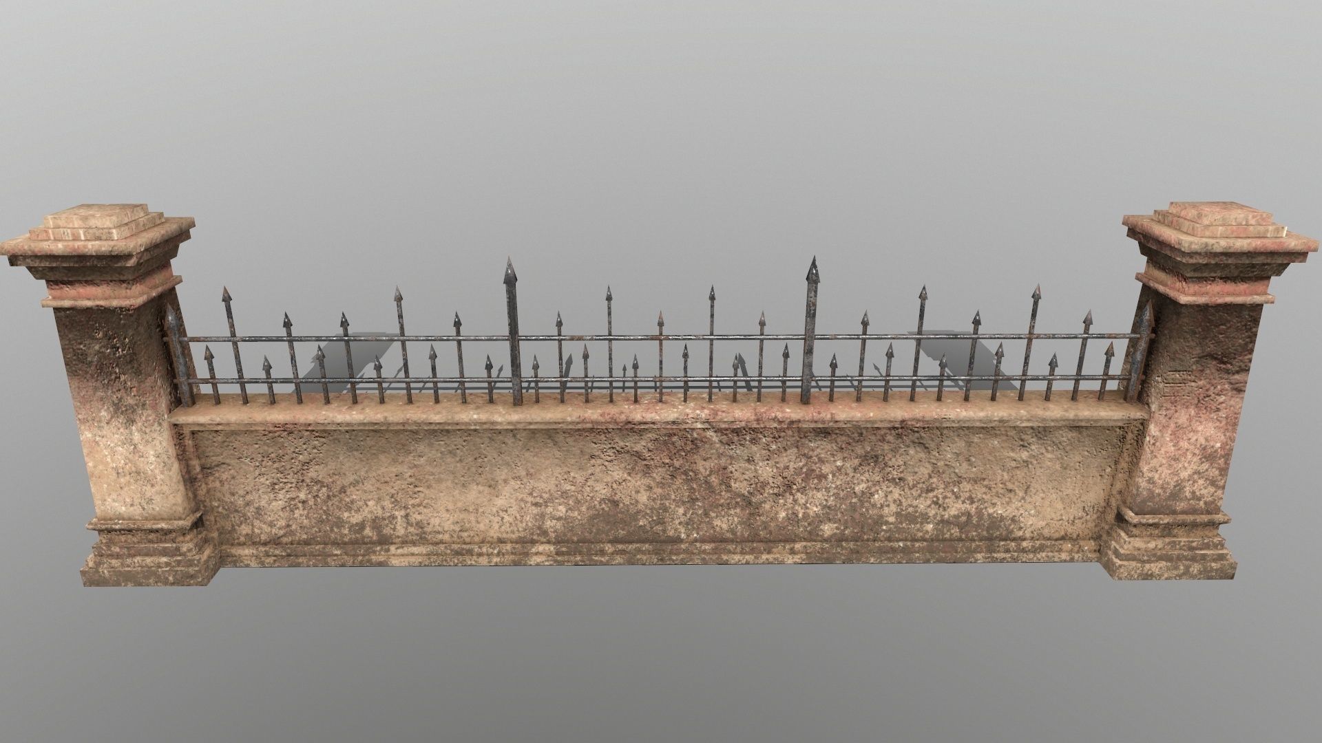 wall set stone with iron railings Low-poly 3D model_8