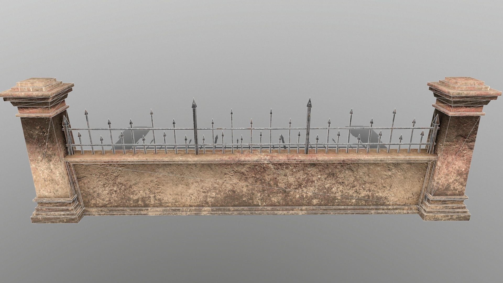 wall set stone with iron railings Low-poly 3D model_9