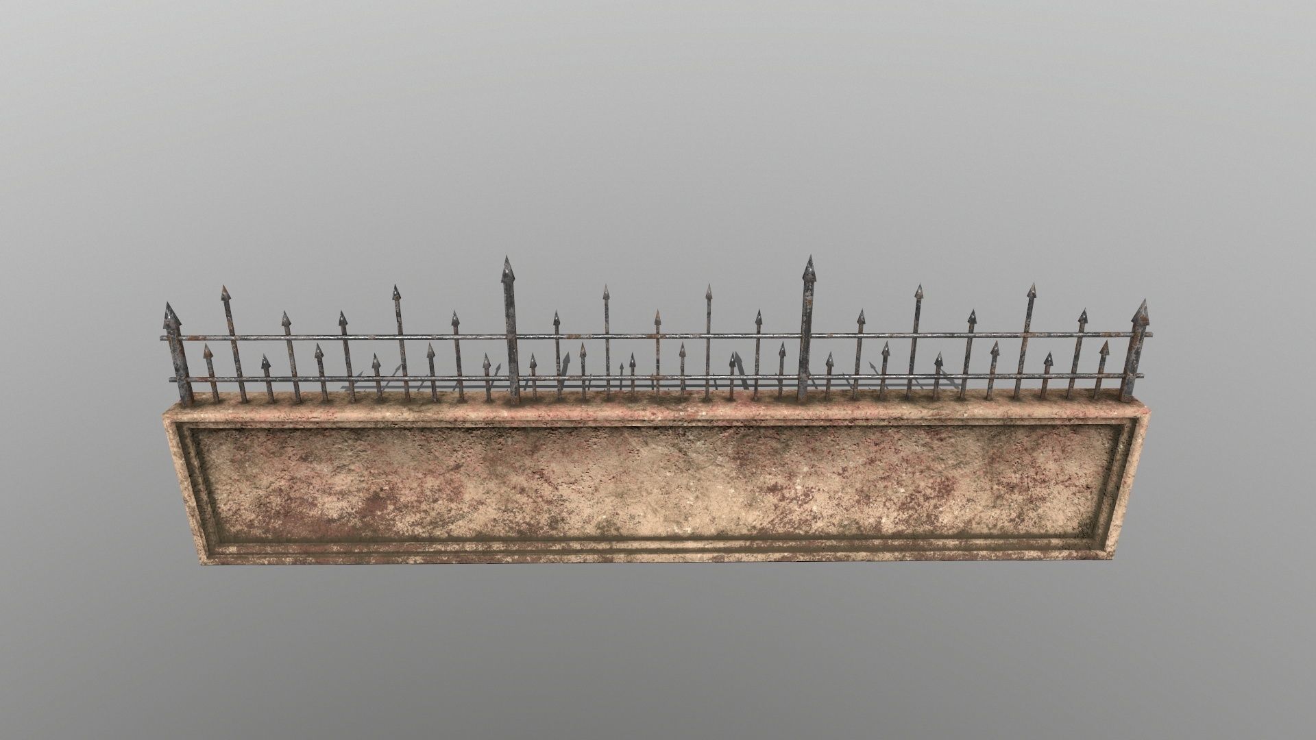 wall set stone with iron railings Low-poly 3D model_10