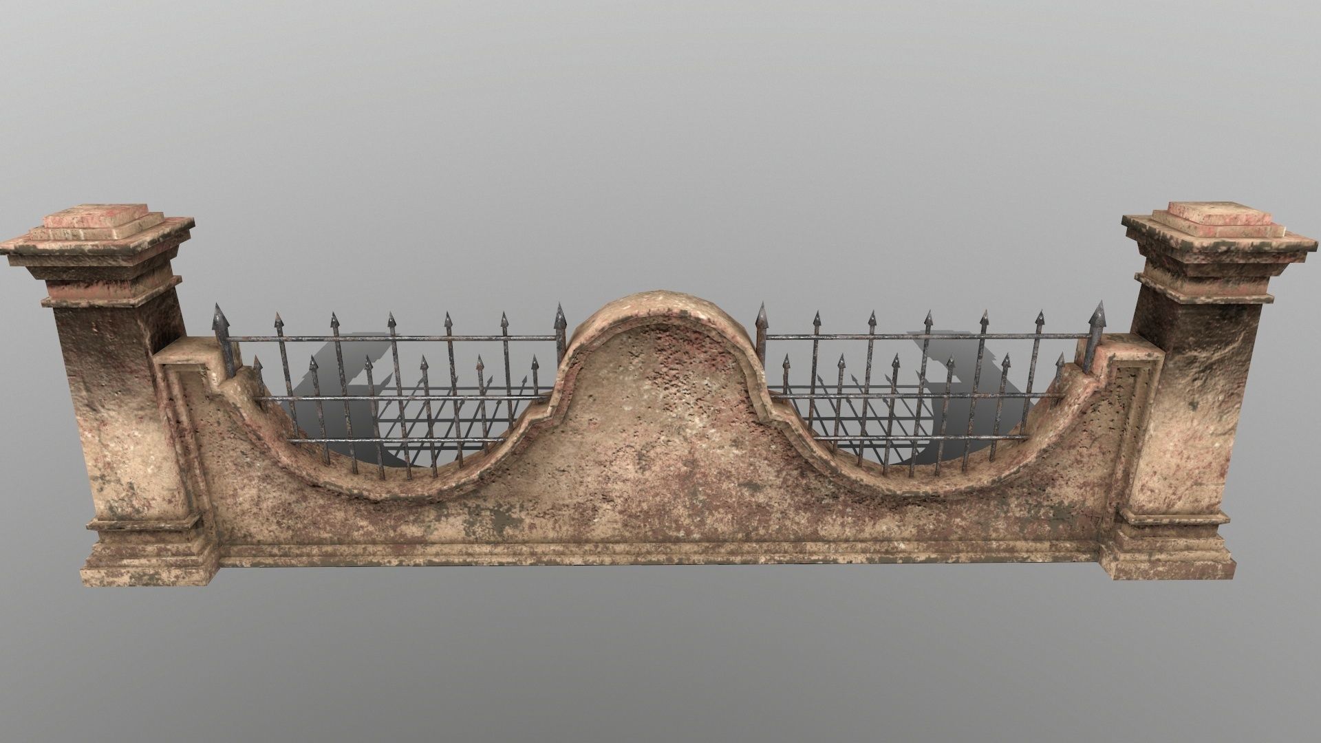 wall set stone with iron railings Low-poly 3D model_4