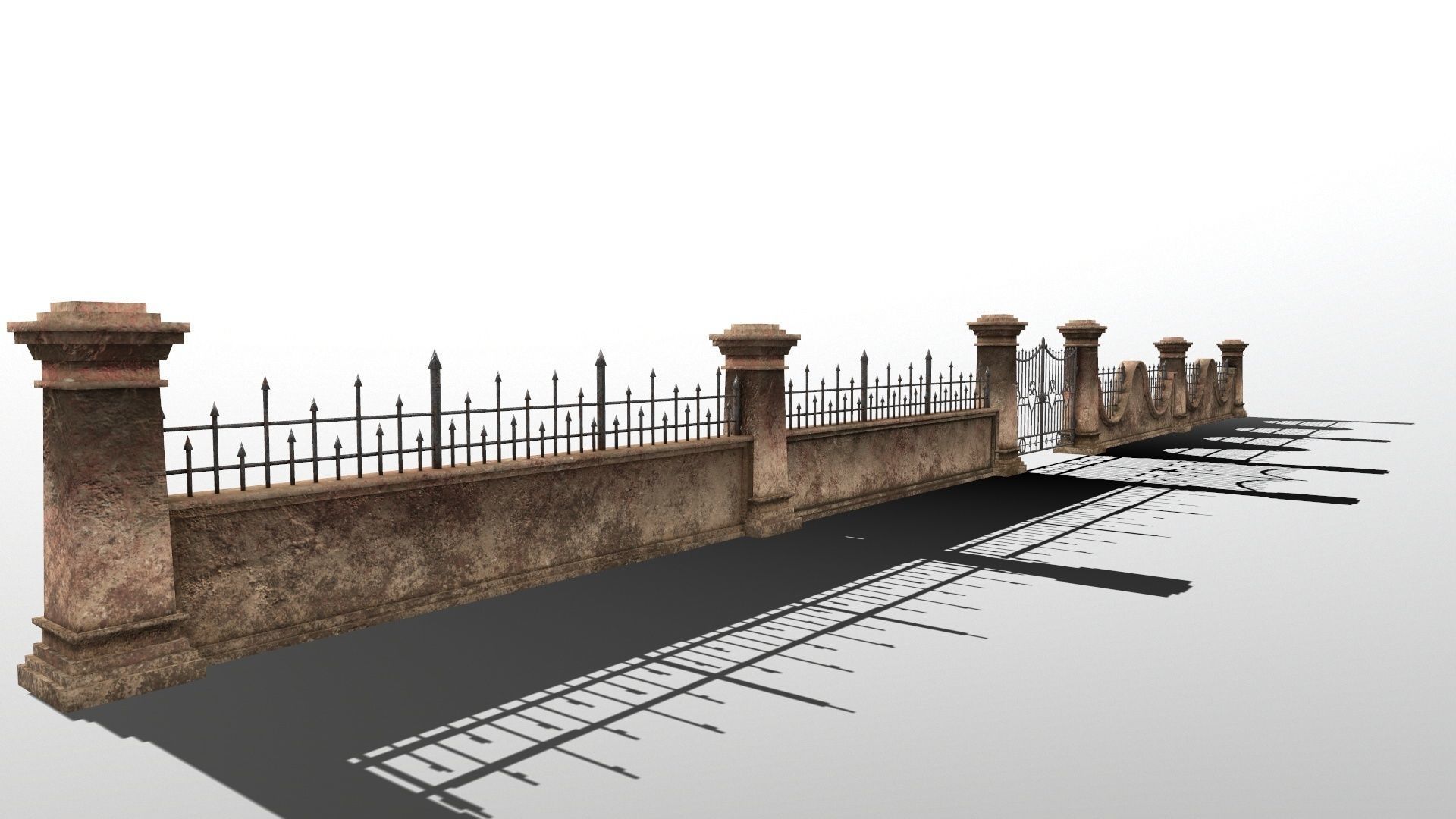 wall set stone with iron railings Low-poly 3D model_13