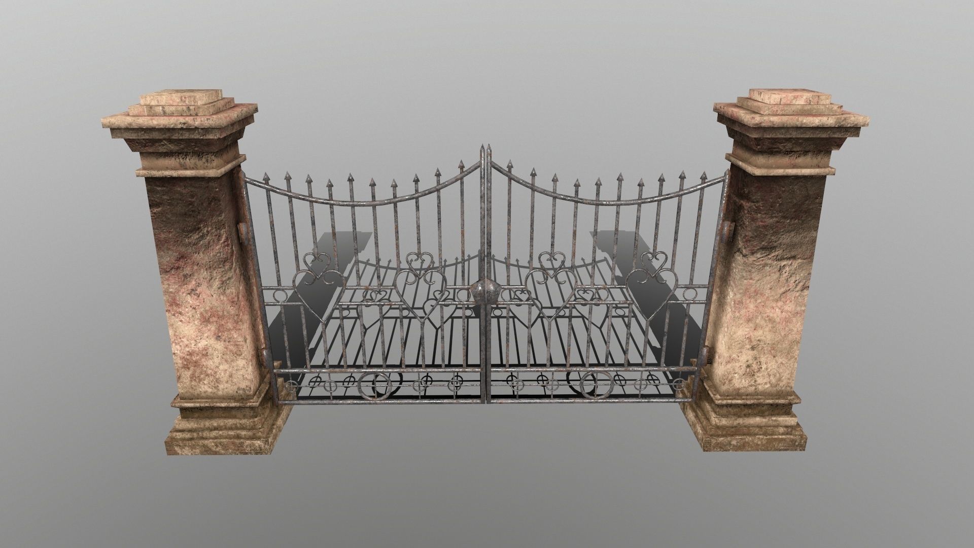 wall set stone with iron railings Low-poly 3D model_2