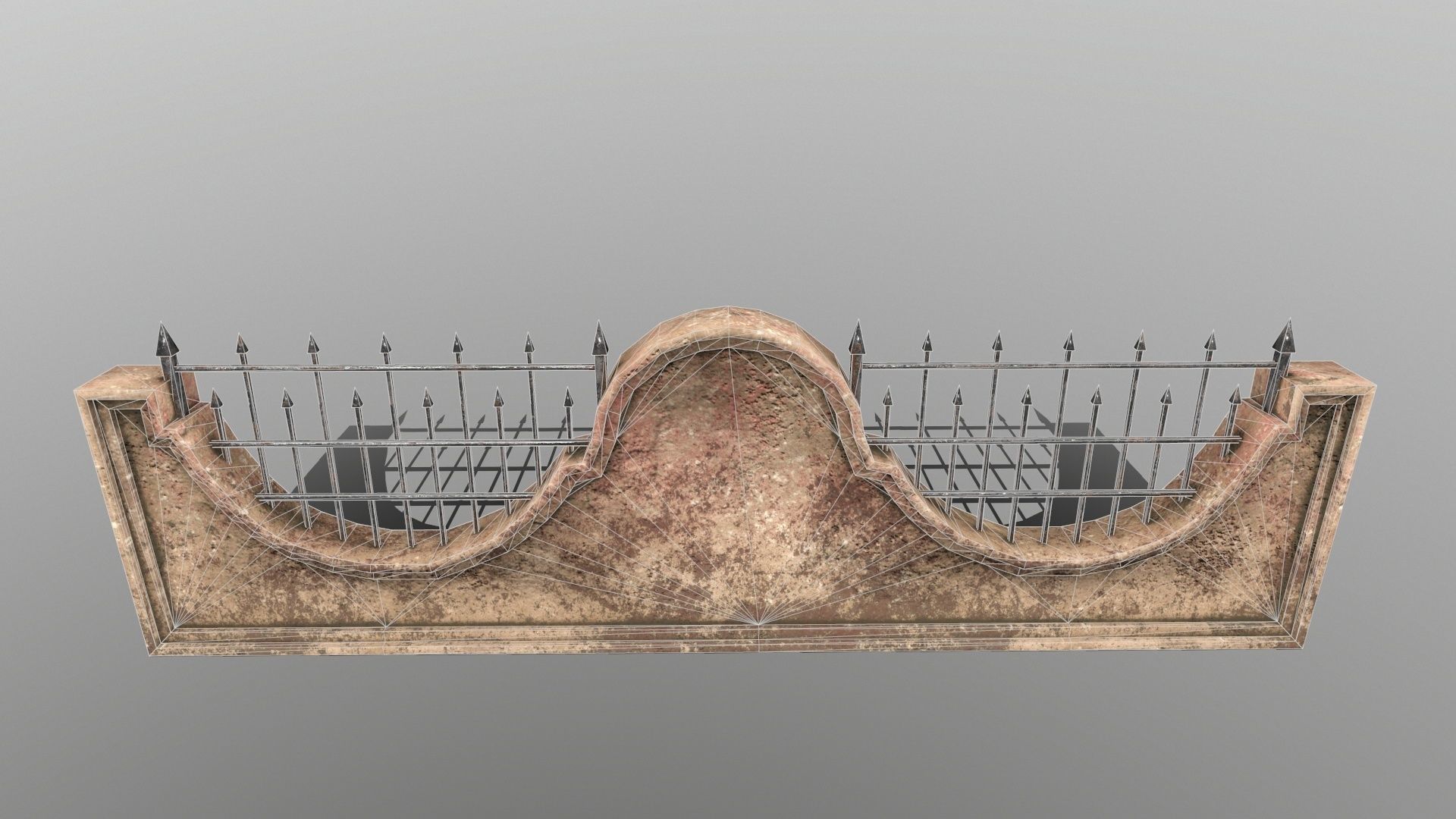 wall set stone with iron railings Low-poly 3D model_7