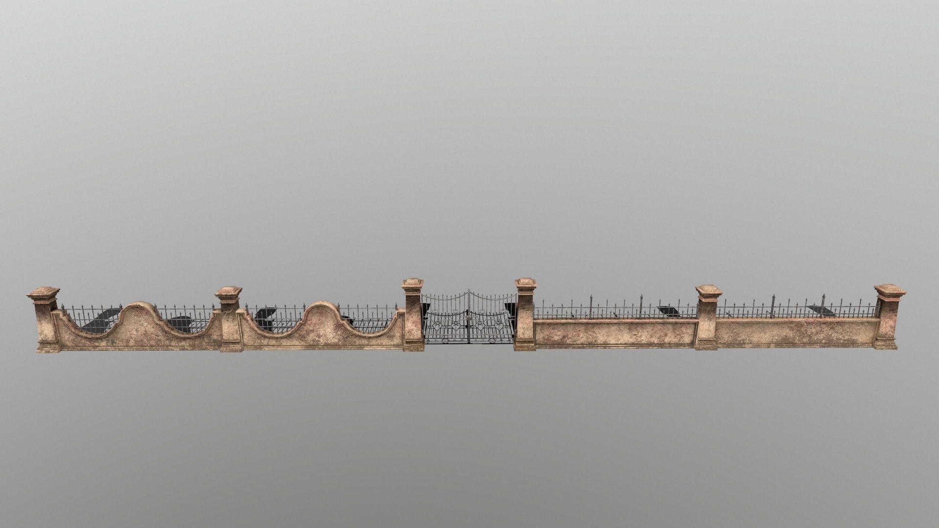 wall set stone with iron railings Low-poly 3D model_14