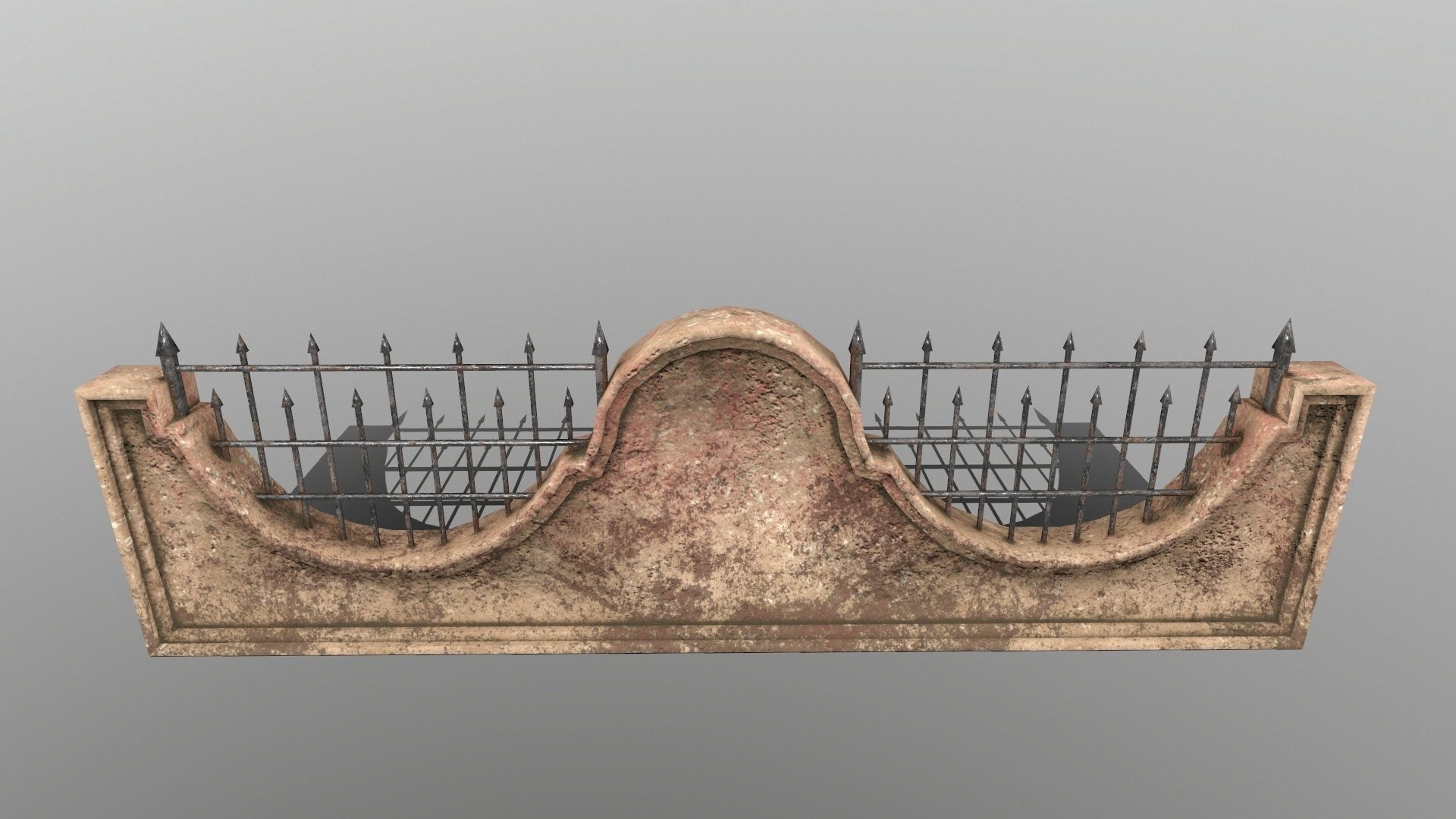 wall set stone with iron railings Low-poly 3D model_6