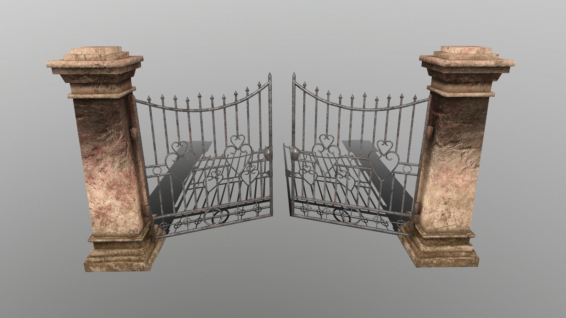 wall set stone with iron railings Low-poly 3D model_1