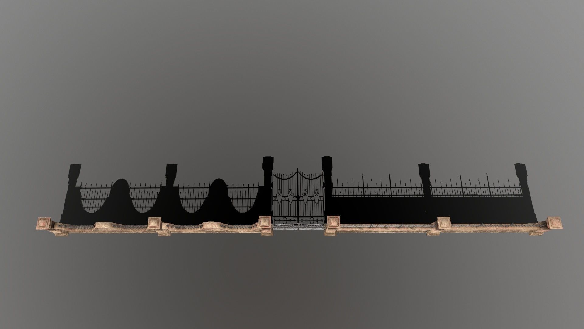 wall set stone with iron railings Low-poly 3D model_15
