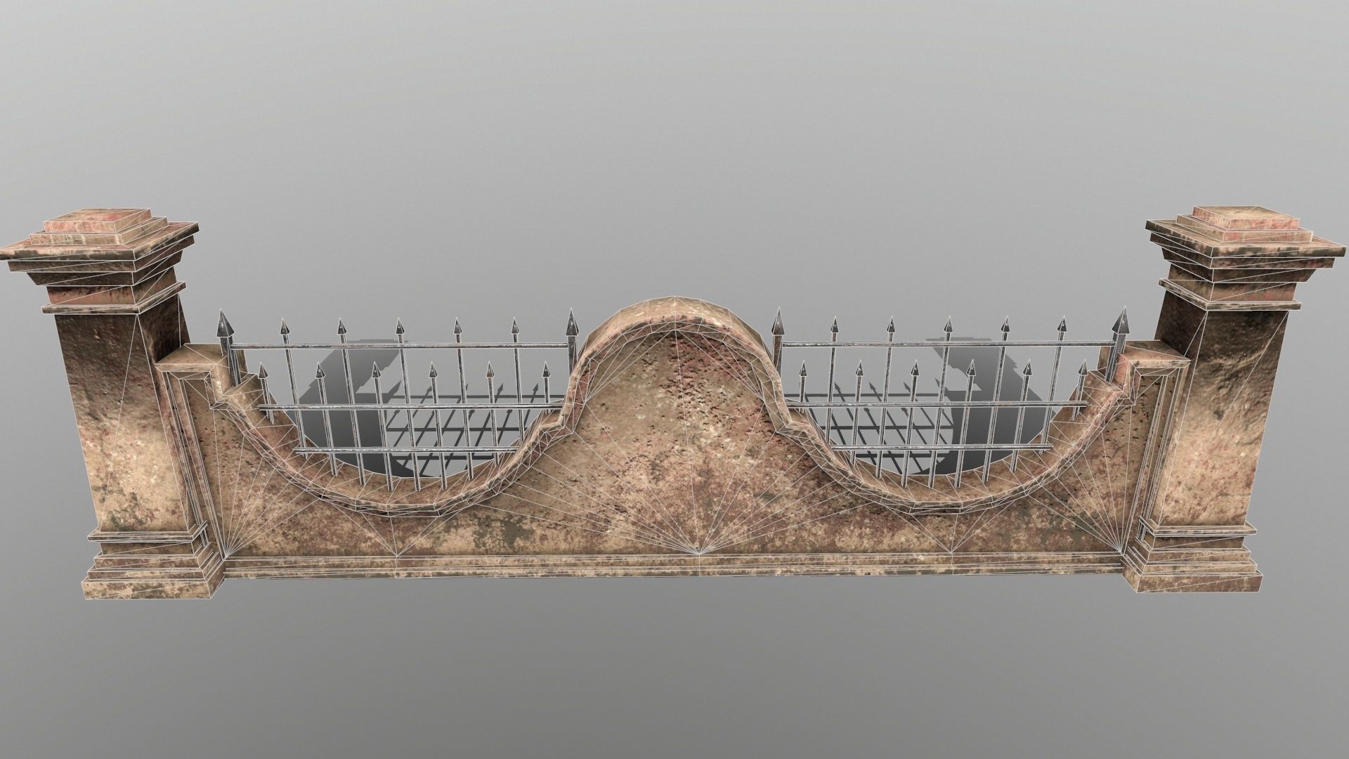 wall set stone with iron railings Low-poly 3D model_5