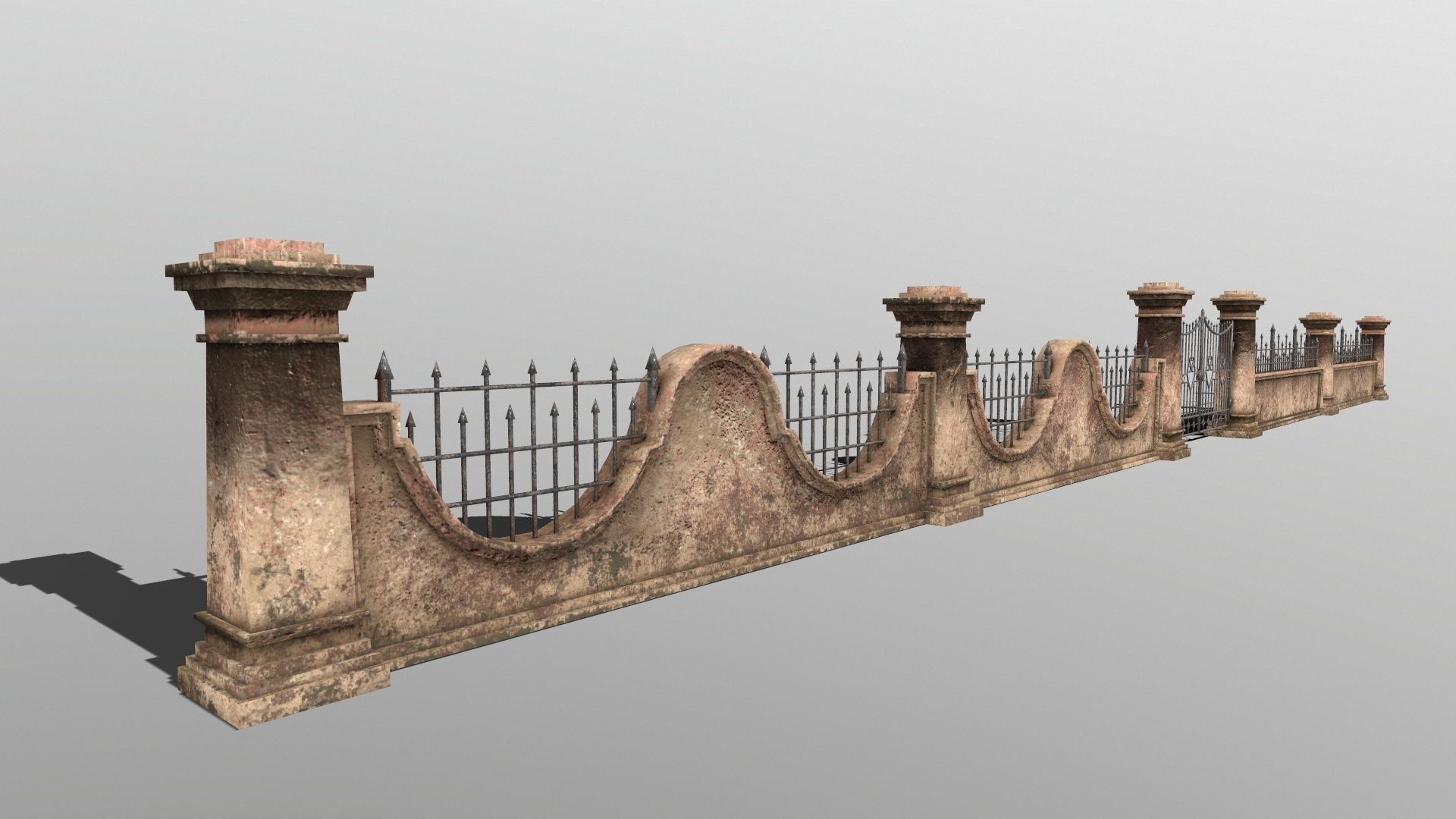 wall set stone with iron railings Low-poly 3D model_12