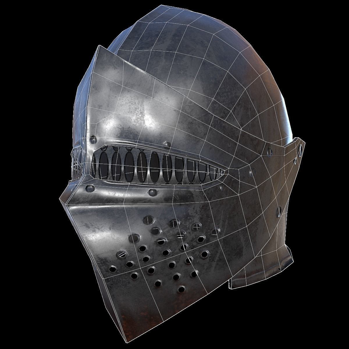 Knight helmet Low-poly 3D model_9