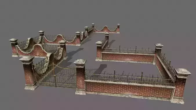 wall set brick with iron railings