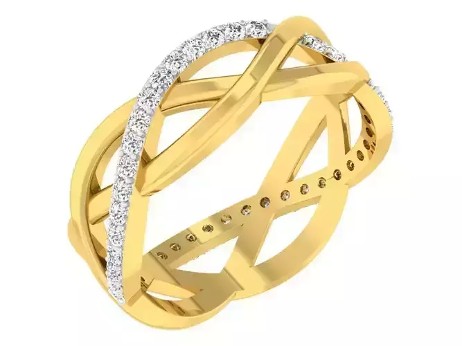 Twisted Shape Golden Engagement Ring With Diamonds