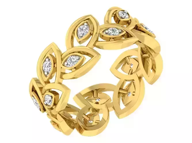 Leaf Design Engagement Ring With Diamonds 4 3D print model