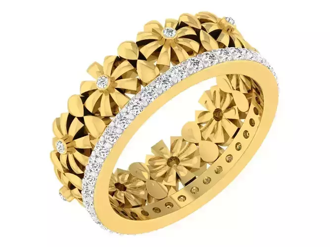 Crown Shaped Floral Engagement Ring With Diamonds