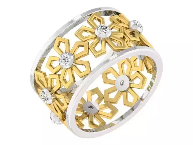 Wide Band Floral Design Engagement Ring 1