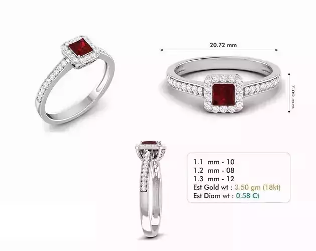 Silver Halo Engagement Ring With Ruby