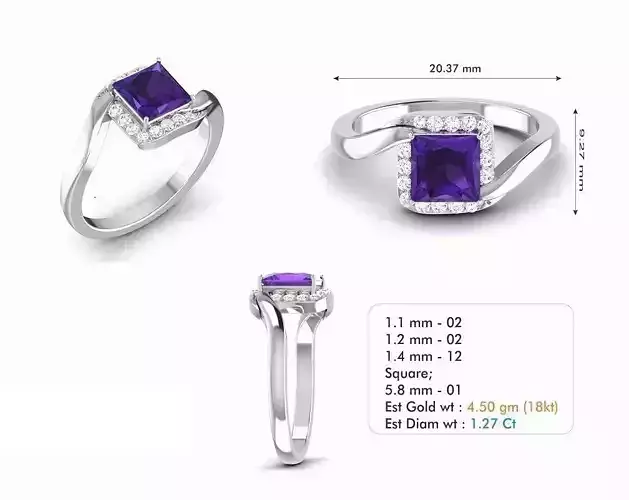 Spiral Halo Engagement Ring With Purple Gem