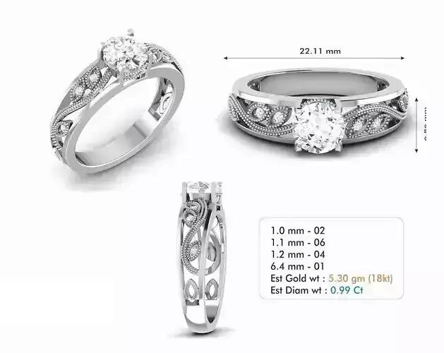 Silver Color Floral Design Diamond Engagement Ring