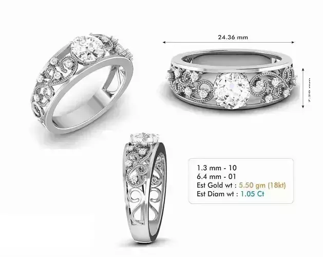 Silver Color Floral Design Diamond Engagement Ring 1