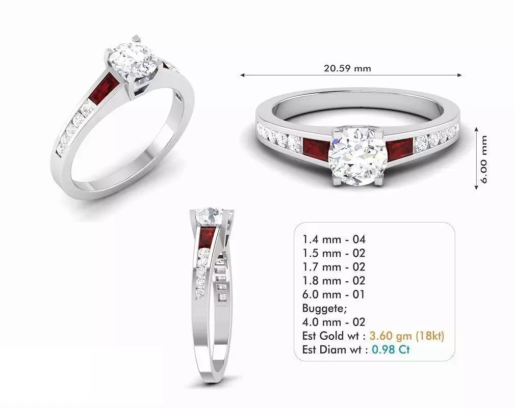 Engagement Ring With Ruby and Diamonds 3 3D print model_0