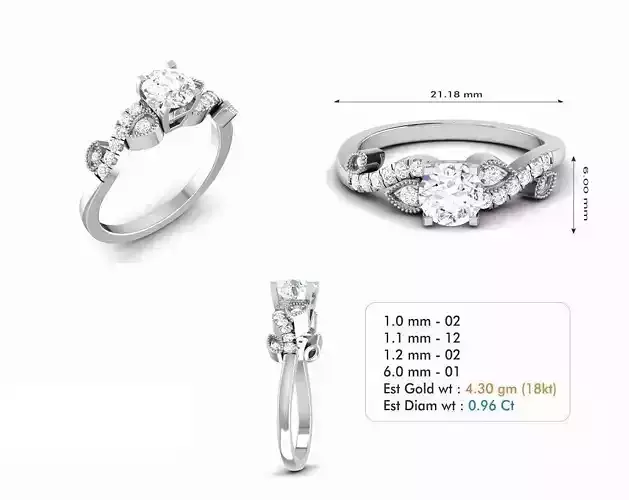 Silver Color Floral Design Diamond Engagement Ring 2