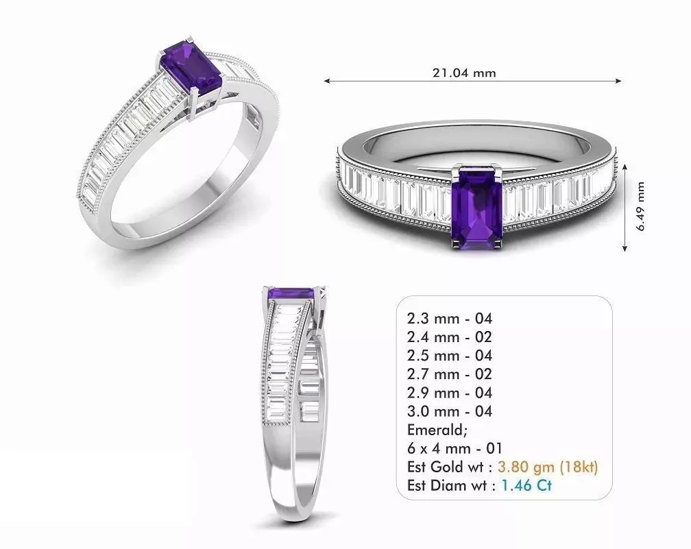 Diamond Engagement Ring With Purple Gem 3D print model_0