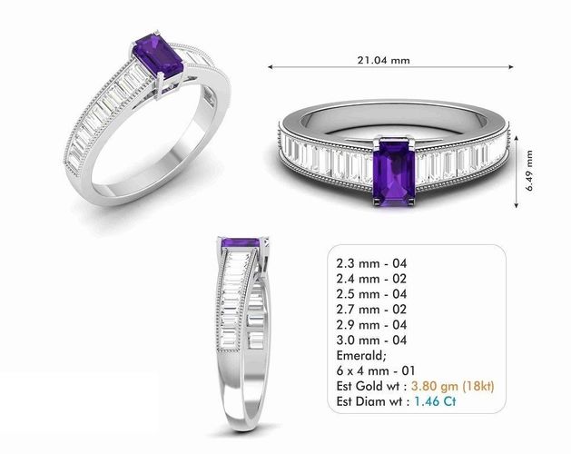 Diamond Engagement Ring With Purple Gem 3D print model