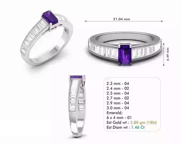 Diamond Engagement Ring With Purple Gem 3D print model