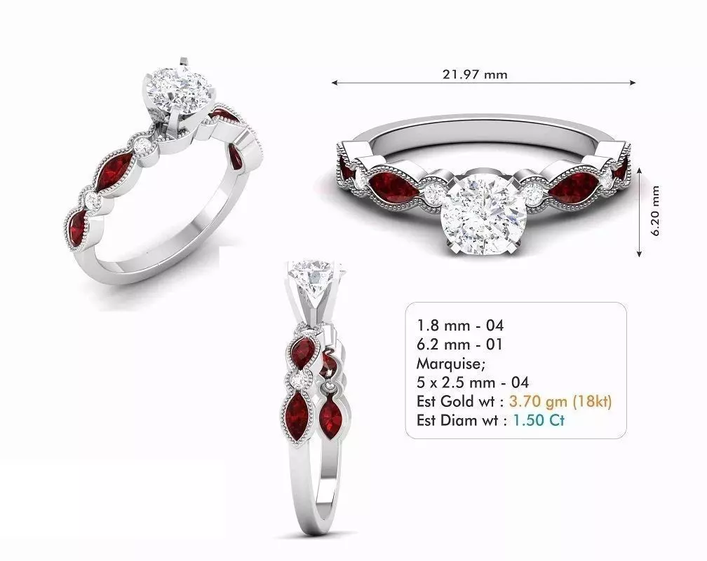 Engagement Ring With Ruby and Diamonds 4 3D print model_0