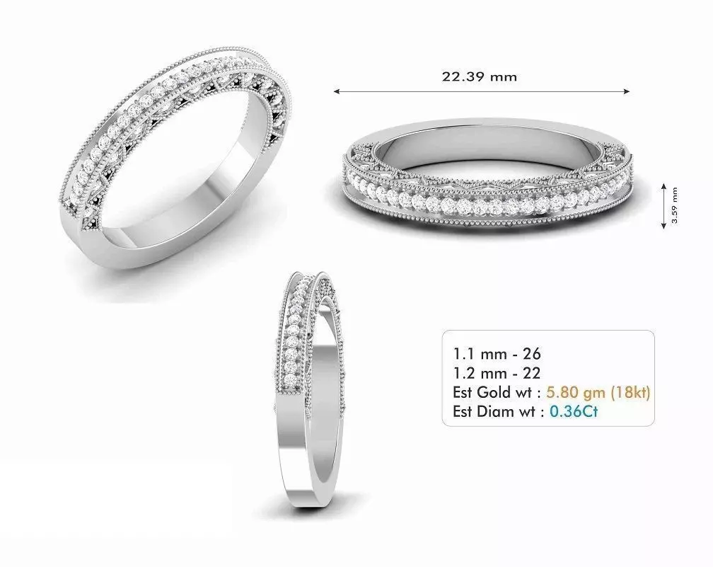 Silver Color Carved Engagement Ring With Diamonds 2 3D print model_0