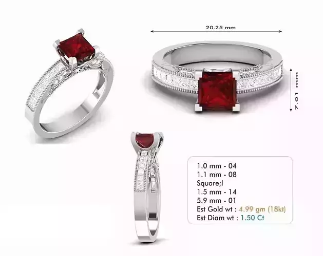 Silver Color Engagement Ring With Ruby