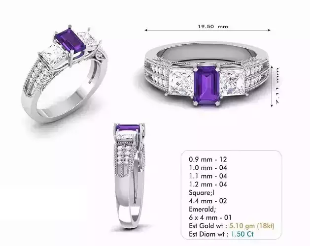 Silver Color Engagement Ring With Purple Gem