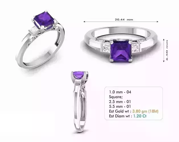 Silver Color Engagement Ring With Purple Gem 1