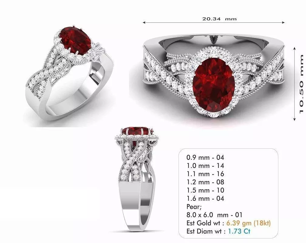 Twisted Design Engagement Ring With Oval Ruby 3D print model_0