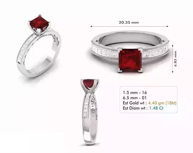 Silver Color Engagement Ring With Ruby 2