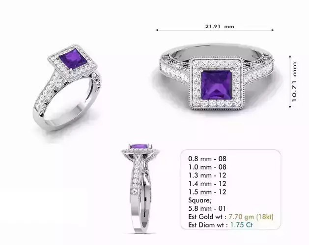 Square Halo Engagement Ring With Purple Gem 1