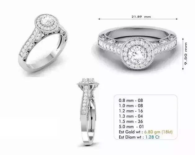 Round Halo Engagement Ring With Diamonds 6