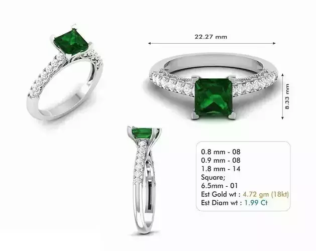Silver Color Engagement Ring With Emerald 2