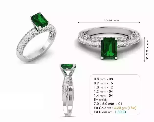 Silver Color Engagement Ring With Emerald 3