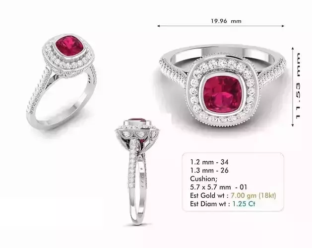 Round Halo Engagement Ring With Pink Gem