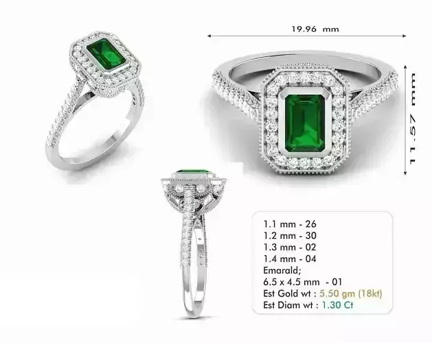 Rectangular Halo Engagement Ring With Emerald