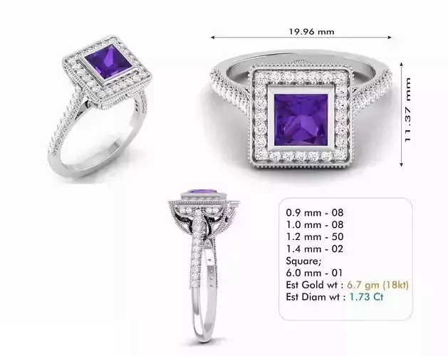 Square Halo Engagement Ring With Purple Gem 2