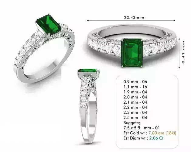 Silver Color Engagement Ring With Emerald 5