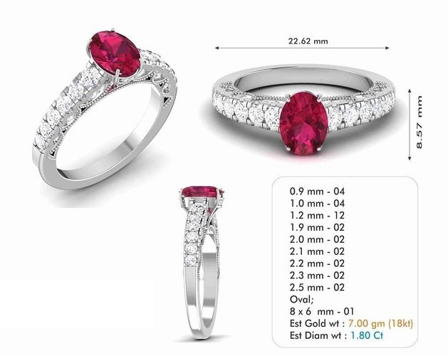 Silver Color Engagement Ring With Pink Gem 1 3D print model